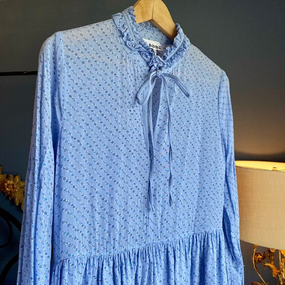 Ganni Blue Floral High Neck Mini Dress - Picture 7 of 15